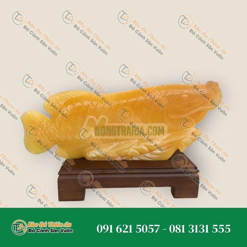 Tượng Cá Rồng, Cá Ngân Long Phong Thủy Tài Lộc Đá Ngọc Hoàng Long – Dài 34cm