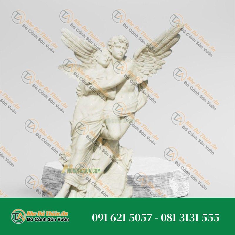 Tượng Cặp Đôi Thiên Thần Tình Yêu Đá Trắng Kem 180cm – Khodathienan.com