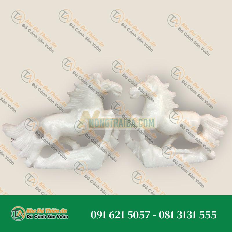 Cặp Ngựa Phi Phong Thủy Đá Cẩm Thạch Trắng 30cm – Rước Công Danh & Tài Lộc