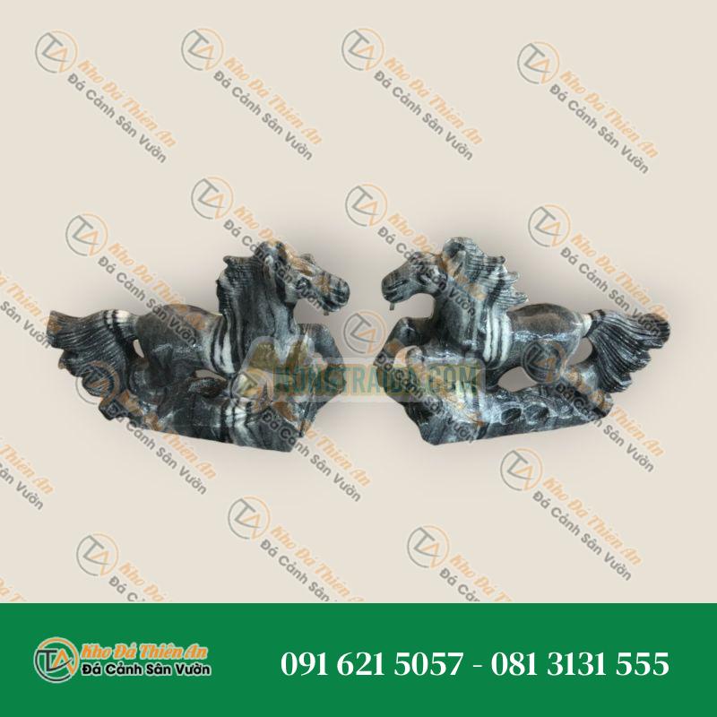 Cặp Tượng Ngựa Phong Thủy Đá Cẩm Thạch Vân Đen – Công Danh & Tài Lộc
