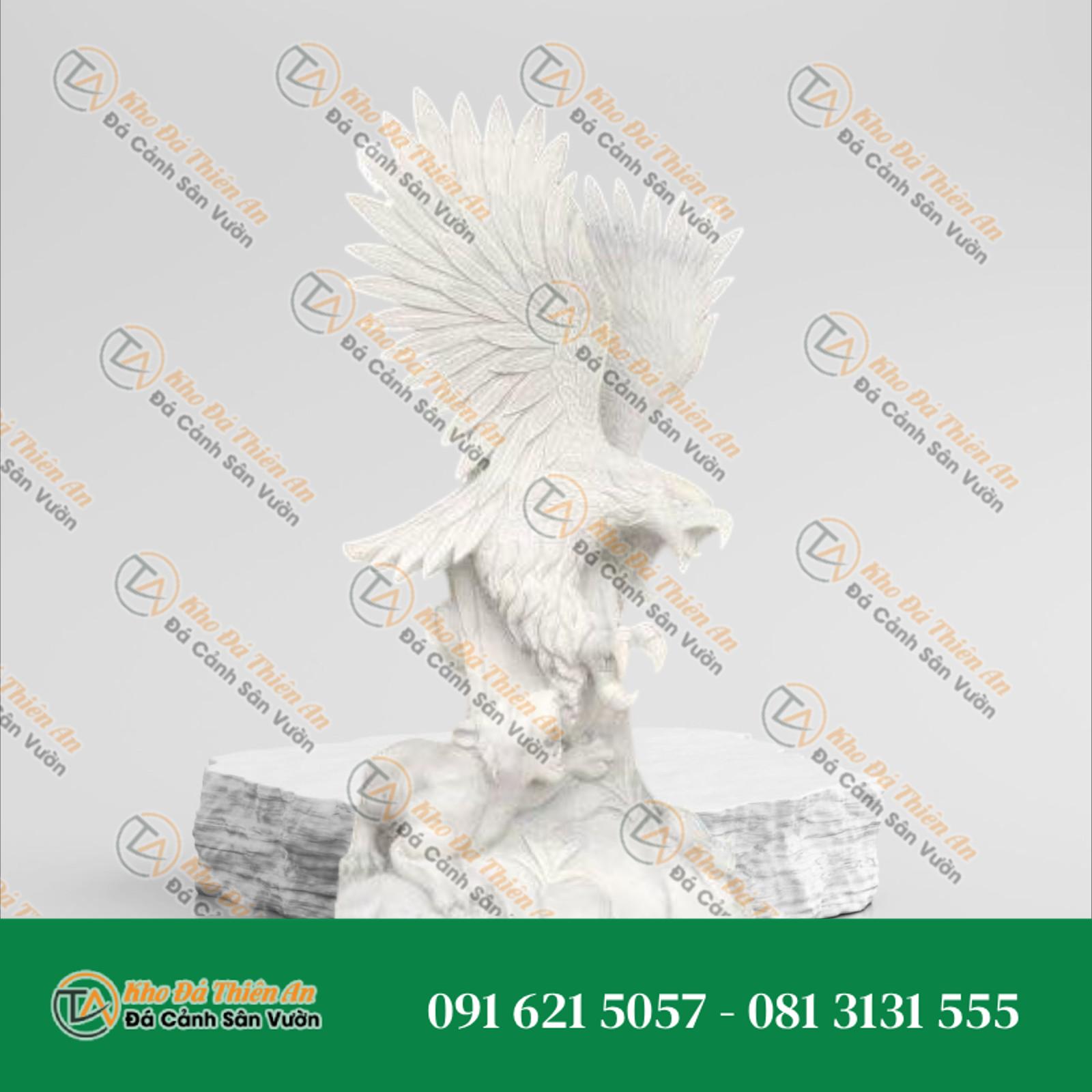 Tượng Chim Đại Bàng Đá Cẩm Thạch Trắng 68cm | Biểu Tượng Sức Mạnh & Tài Lộc