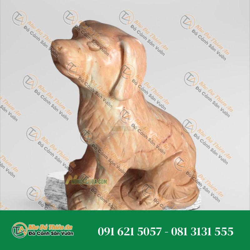 Tượng Chó Đá Cẩm Thạch Vàng Cà Rốt 32cm | Phong Thủy Tài Lộc & May Mắn