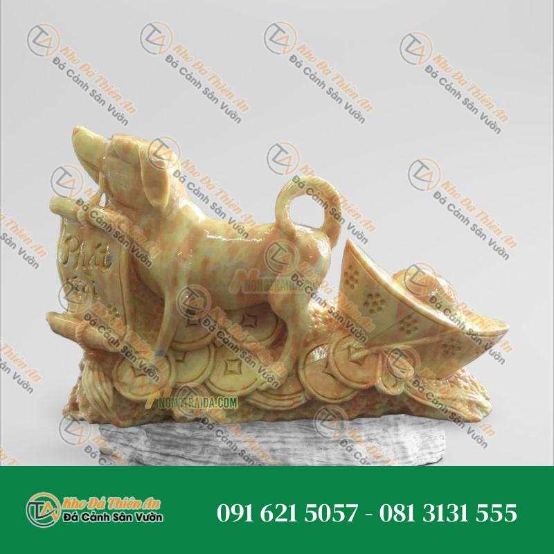 Tượng Chó Đá Vàng Cà Rốt Công Thỏi Vàng 32cm | Phong Thủy Tài Lộc