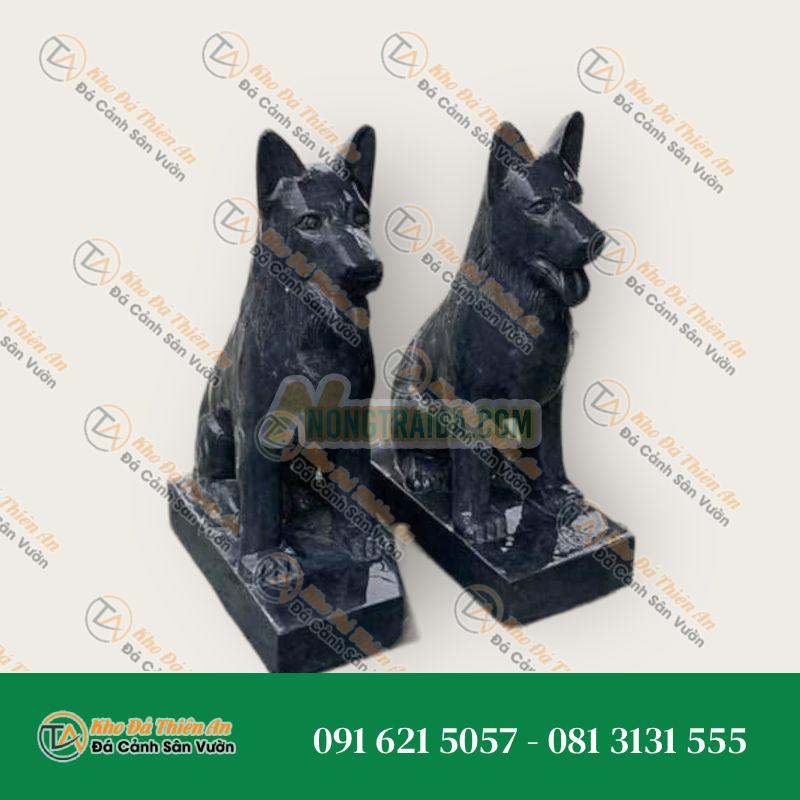 Tượng Chó Đá Đen Đặt Cửa Cao 45cm | Phong Thủy Tăng Cường Tài Lộc