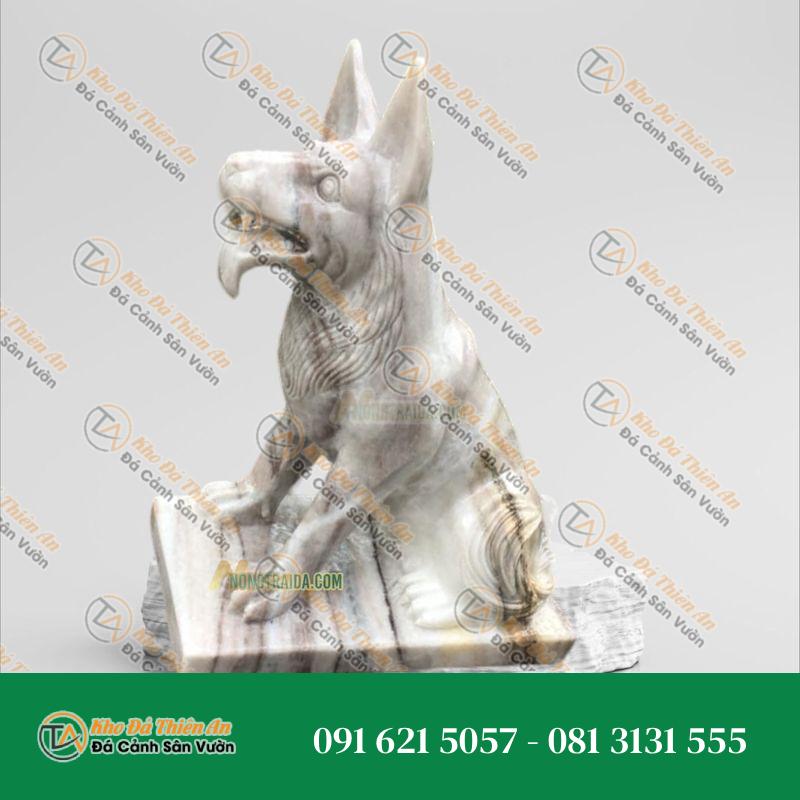 Tượng Chó Ngồi Đá Cẩm Thạch Trắng Tím 45cm – Kiểu Dáng Độc Đáo – Khodathienan.com