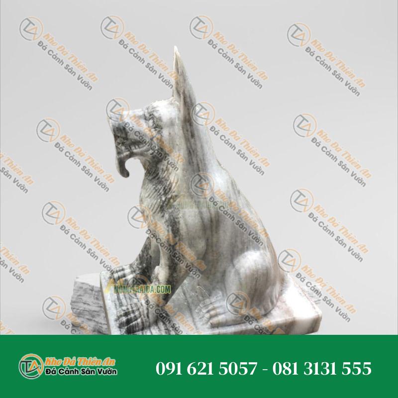 Tượng Chó Ngồi Đá Cẩm Thạch Trắng Xám 45cm | Phong Thủy Tăng Cường May Mắn