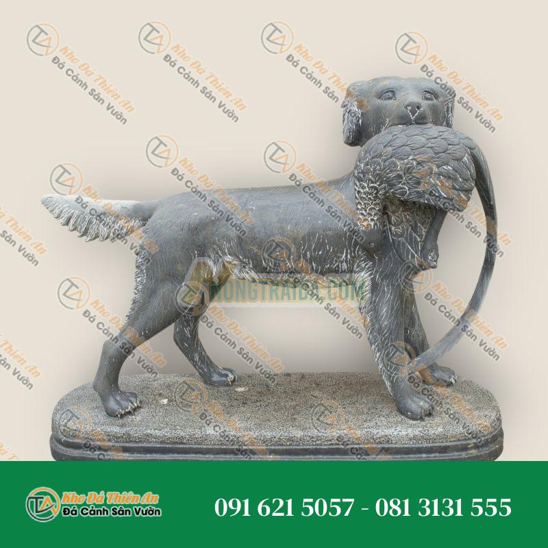 Tượng Chó Săn Vịt Đá Cẩm Thạch Đen Bỉ – Kích Thước 80x100x30cm | Phong Thủy Sức Mạnh