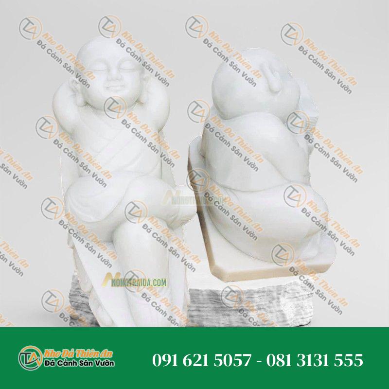 Tượng Chú Tiểu Đá Gác Chân 56cm – Kiểu Dáng Độc Đáo – Khodathienan.com