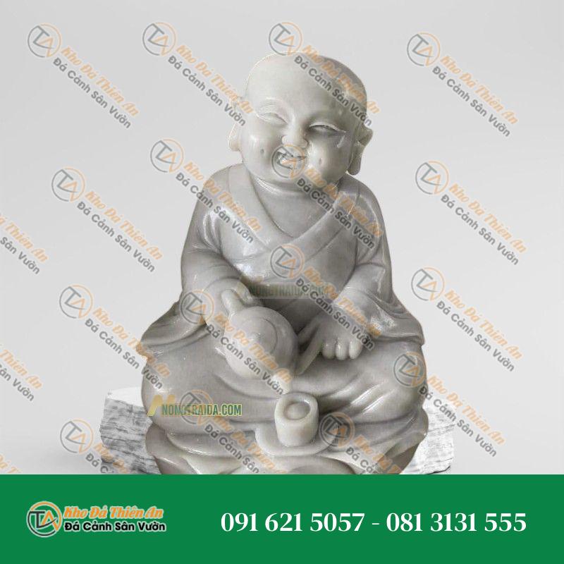 Tượng Chú Tiểu Bằng Đá Uống Trà | Kích Thước 54cm, Tinh Tế & Ý Nghĩa