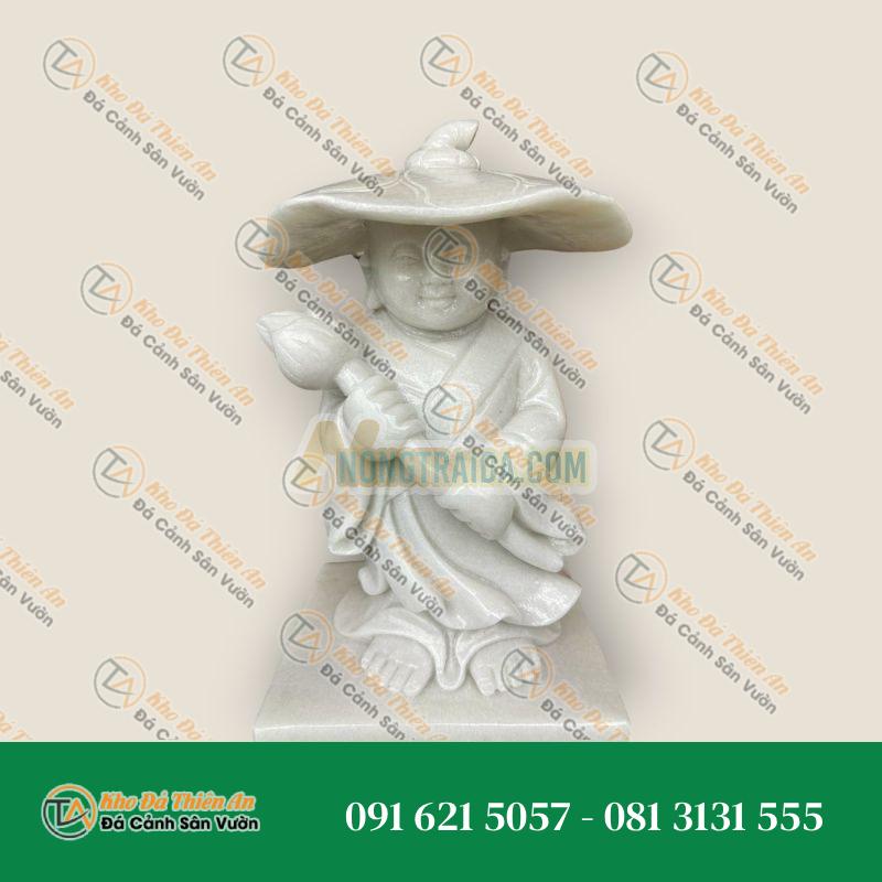 Tượng Chú Tiểu Đá Cẩm Thạch Trắng Trang Trí Sân Vườn, Cao 40cm, Mẫu 1 | Khodathienan.com