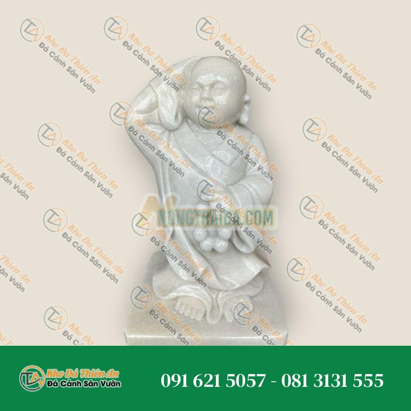 Tượng Chú Tiểu Đá Cẩm Thạch Trắng Trang Trí Sân Vườn, Cao 40cm, Mẫu 3 | Khodathienan.com