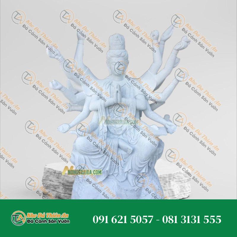 Tượng Chuẩn Đề Bồ Tát Bằng Đá Trắng Muối Nghệ An | Kích Thước 110cm, Tâm Linh & Uy Nghiêm