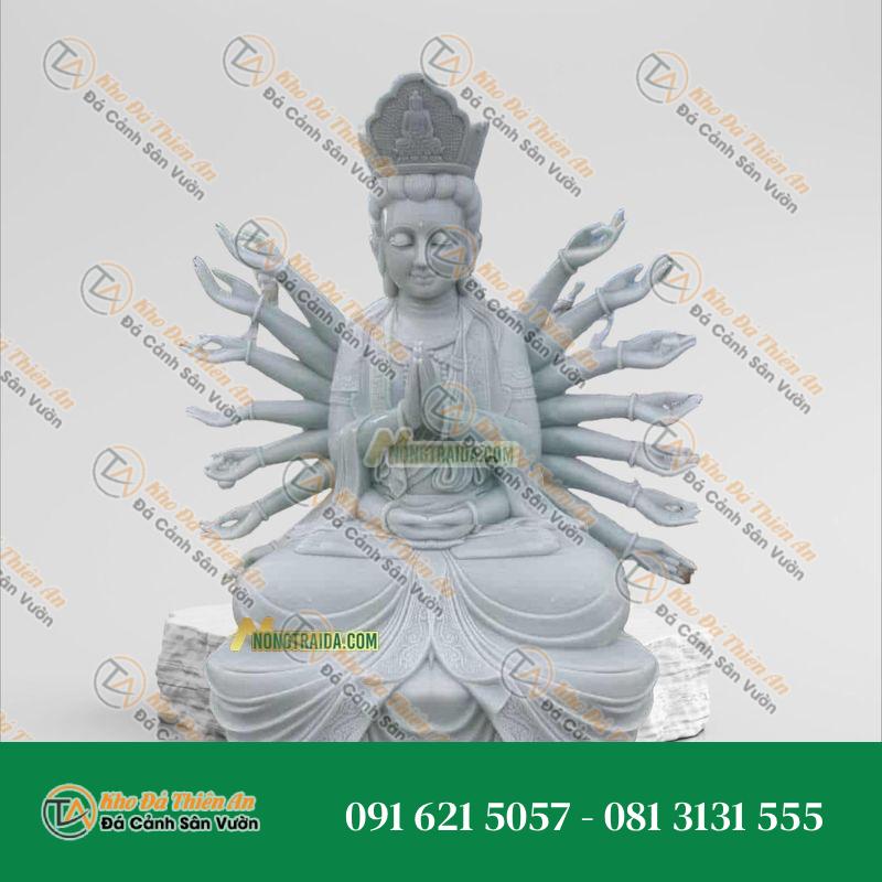 Tượng Chuẩn Đề Bồ Tát Đá Trắng Xanh 129cm – Trang Trí Phòng Thờ – Khodathienan.com