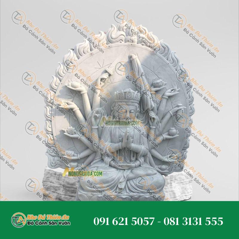 Tượng Chuẩn Đề Vương Bồ Tát Bằng Đá Trắng Xám | Kích Thước 89cm, Tâm Linh & Sang Trọng