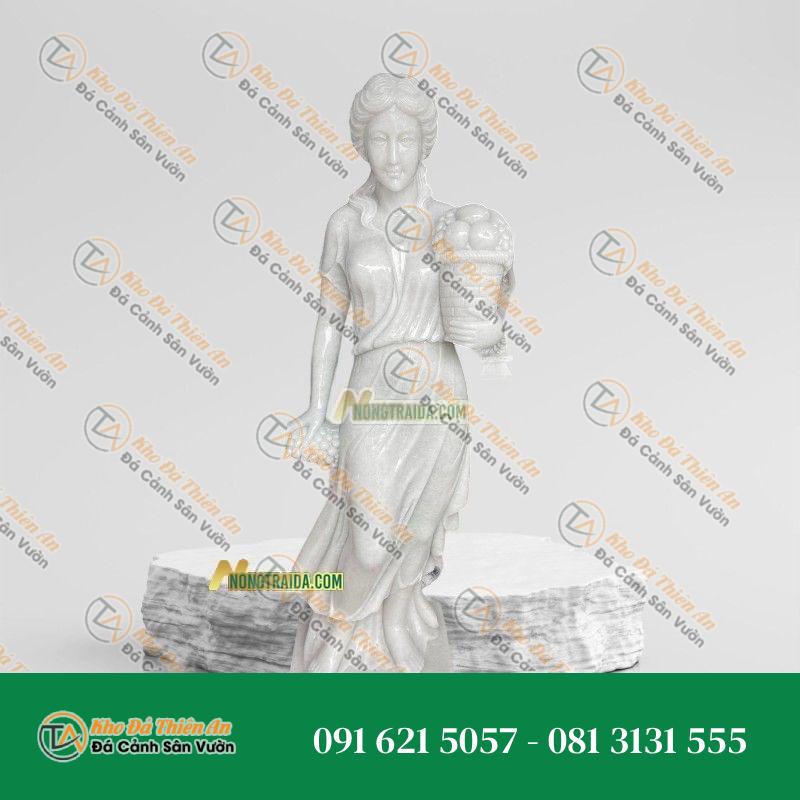 Tượng Cô Gái Bình Hoa Đá Trắng Non Nước 166cm, Nét Đẹp Thanh Thoát | Khodathienan.com