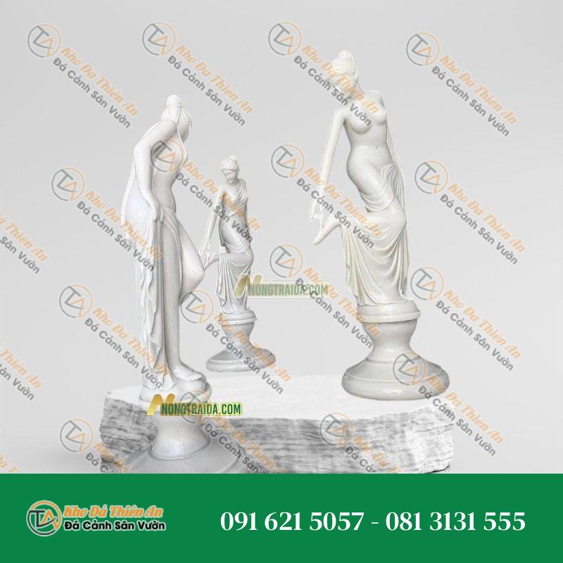 Tượng Cô Gái Decor Đá Trắng Sứ 169cm, Thanh Lịch, Sang Trọng | Khodathienan.com