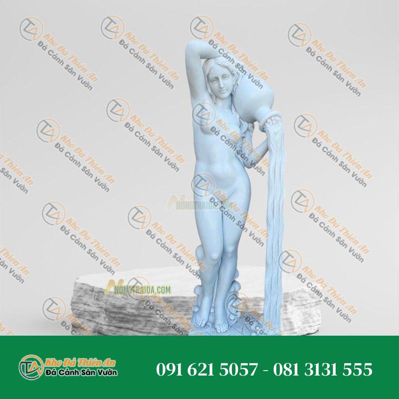 Tượng Cô Gái Đổ Nước Đá Trắng Non Nước 179cm – Kiểu Dáng Độc Đáo – Khodathienan.com