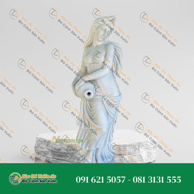 Tượng Cô Gái Đổ Nước Nhỏ – Đá Trắng Lục Yên 166cm – Khodathienan.com