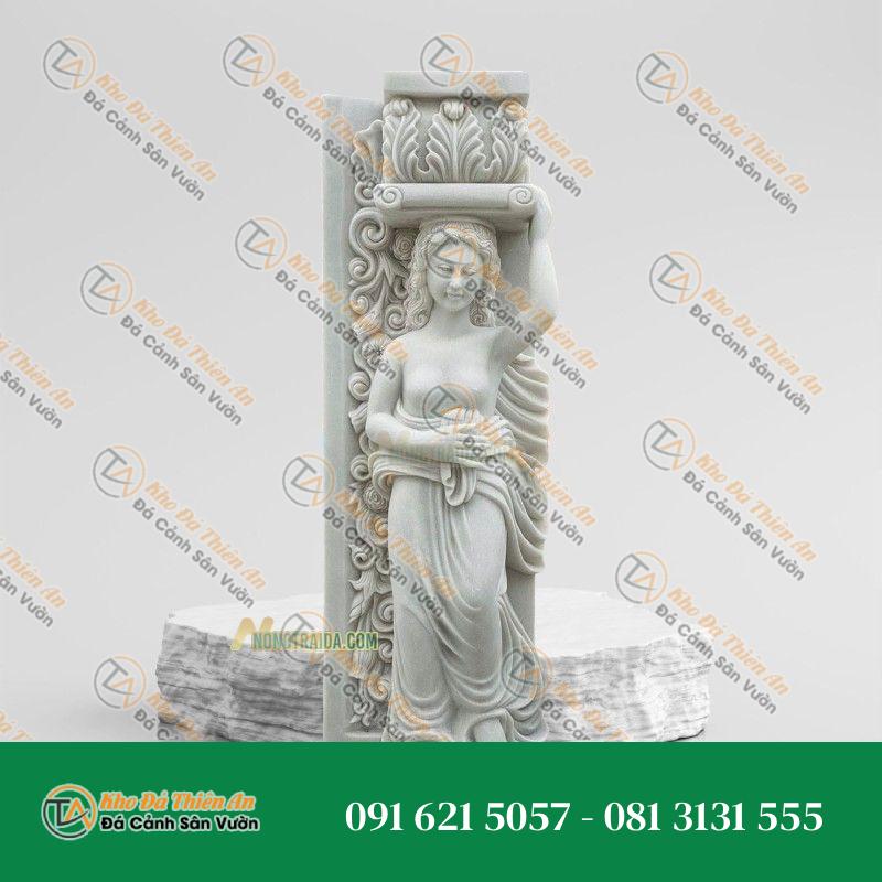 Tượng Cô Gái Đội Đầu Bằng Đá Cẩm Thạch Trắng – Cao 166cm