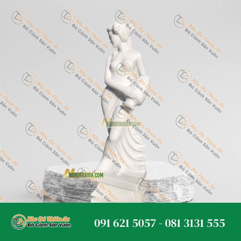 Tượng Cô Gái Ôm Bình Bằng Đá Cẩm Thạch Trắng – Cao 175cm