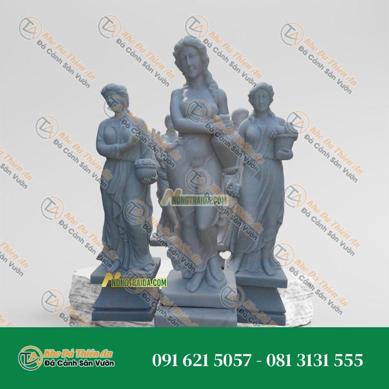 Tượng Cô Gái Ôm Bình Bằng Đá Cẩm Thạch Xám – Cao 173cm