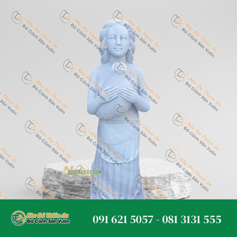 Tượng Cô Gái Ôm Hoa – Đá Trắng Non Nước 168cm – Khodathienan.com