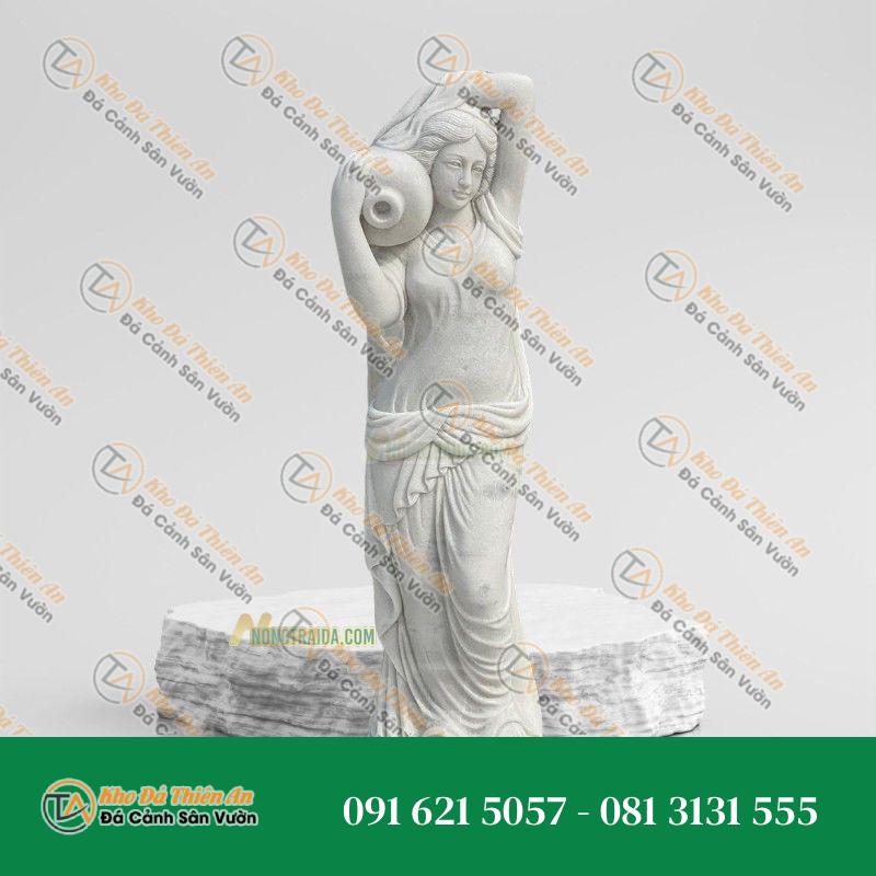 Tượng Cô Gái Vác Bình Bằng Đá Cẩm Thạch Trắng – Cao 166cm