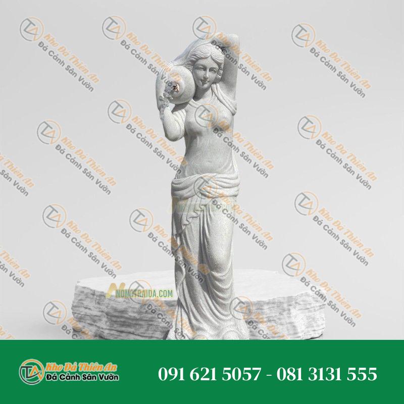 Tượng Cô Gái Vác Bình Bằng Đá Trắng Yên Bái – Cao 177cm