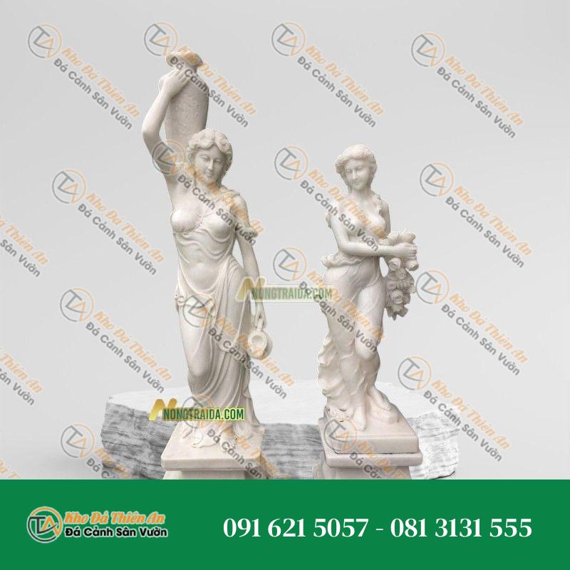 Tượng Cô Gái Vác Lu Đá Trắng Lục Yên 169cm, Nghệ Thuật Tinh Xảo | Khodathienan.com