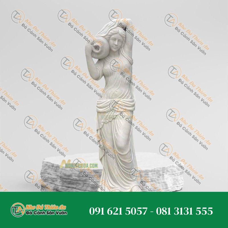 Tượng Cô Gái Vác Vò Đá Trắng Lục Yên 165cm – Trang Trí Không Gian Sang Trọng – Khodathienan.com