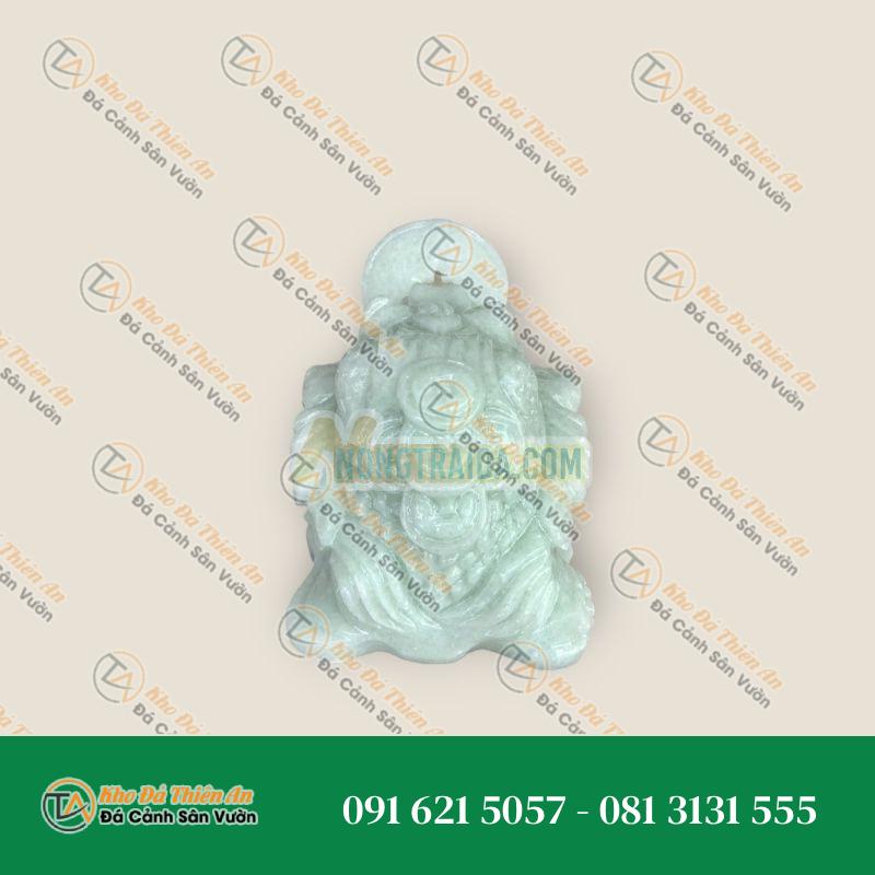 Tượng Cóc Ngậm Tiền Thiềm Thừ Đá Cẩm Thạch Trắng Xanh 10cm – Chiêu Tài Lộc