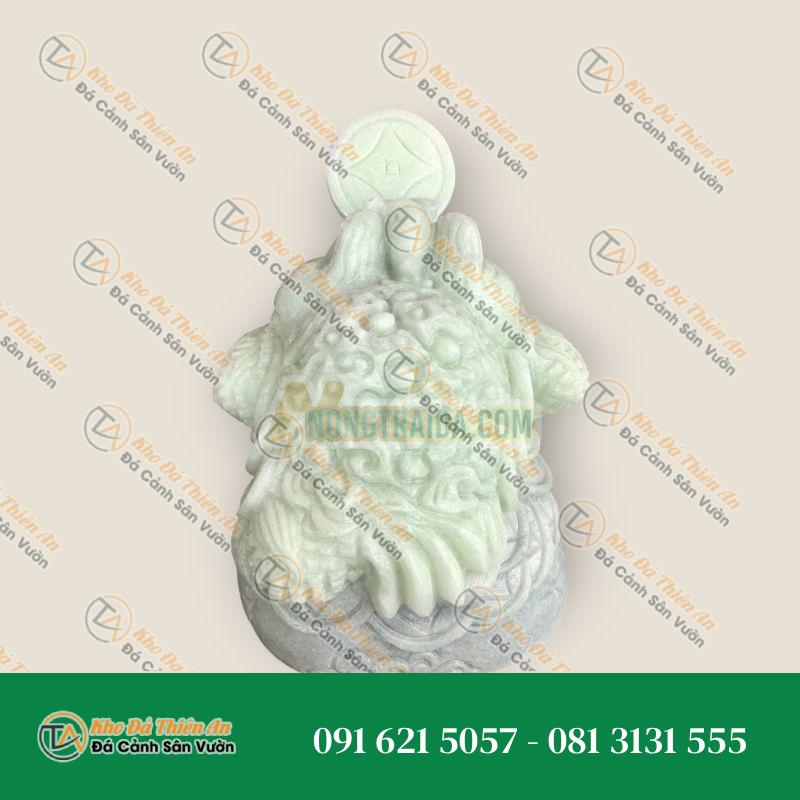 Tượng Thiềm Thừ Đá Cẩm Thạch Trắng Xanh 20cm – Chiêu Tài Lộc, Hút May Mắn