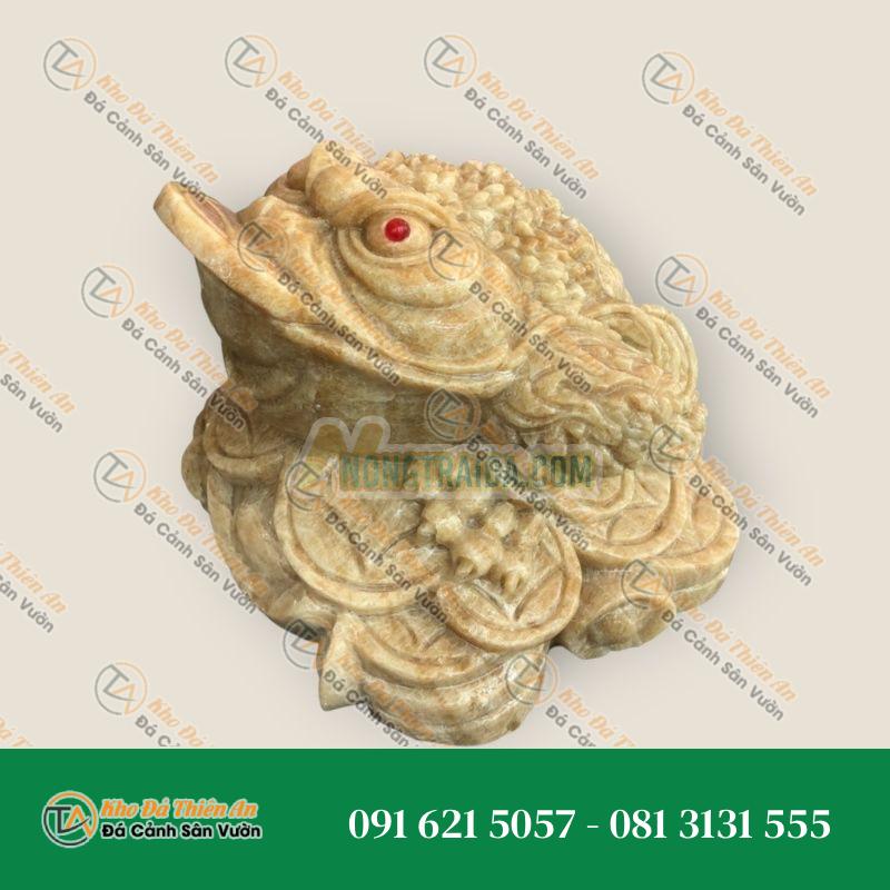 Tượng Cóc Ngậm Tiền Thiềm Thừ Đá Cẩm Thạch Vân Gỗ 21cm – Chiêu Tài Lộc