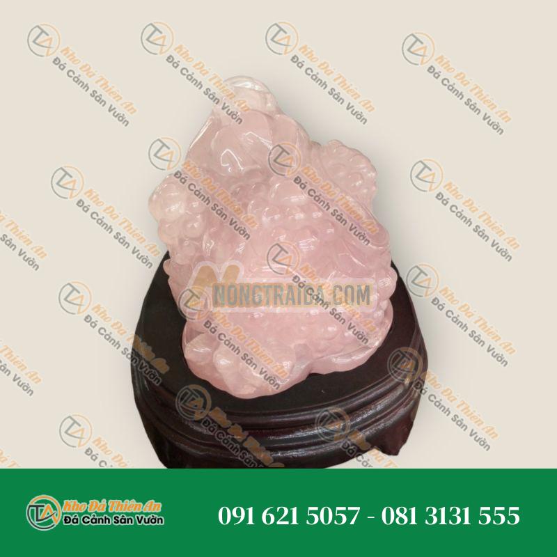 Tượng Cóc Ngậm Tiền Thiềm Thừ Đá Thạch Anh Hồng 15cm – Chiêu Tài Lộc