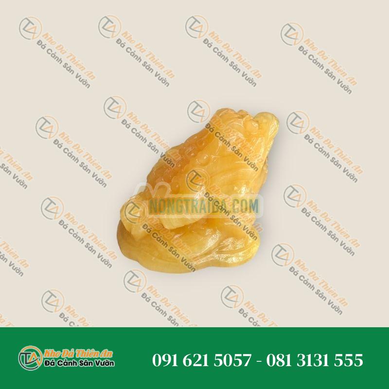 Tượng Cóc Ngậm Tiền Thiềm Thừ Đá Thạch Anh Vàng 8cm – Chiêu Tài Lộc, May Mắn