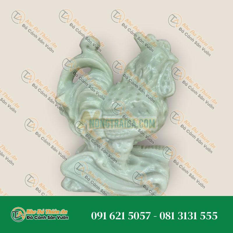 Tượng Gà Giáp Phong Thủy Đá Cẩm Thạch Trắng Xanh – Cao 15cm