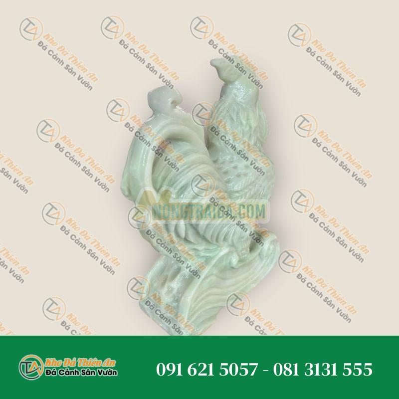 Tượng Gà Giáp Phong Thủy Đá Cẩm Thạch Trắng Xanh 20cm – Trang Trí Bàn Làm Việc