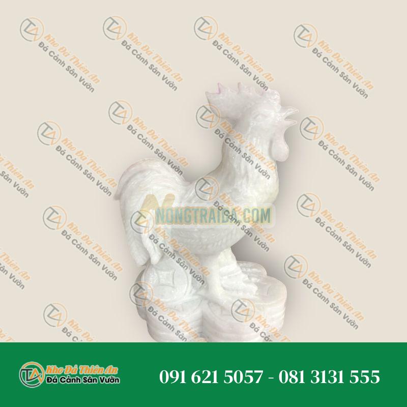 Tượng Con Gà Trống Phong Thủy Đá Cẩm Thạch Trắng 20cm – Trang Trí Bàn Làm Việc