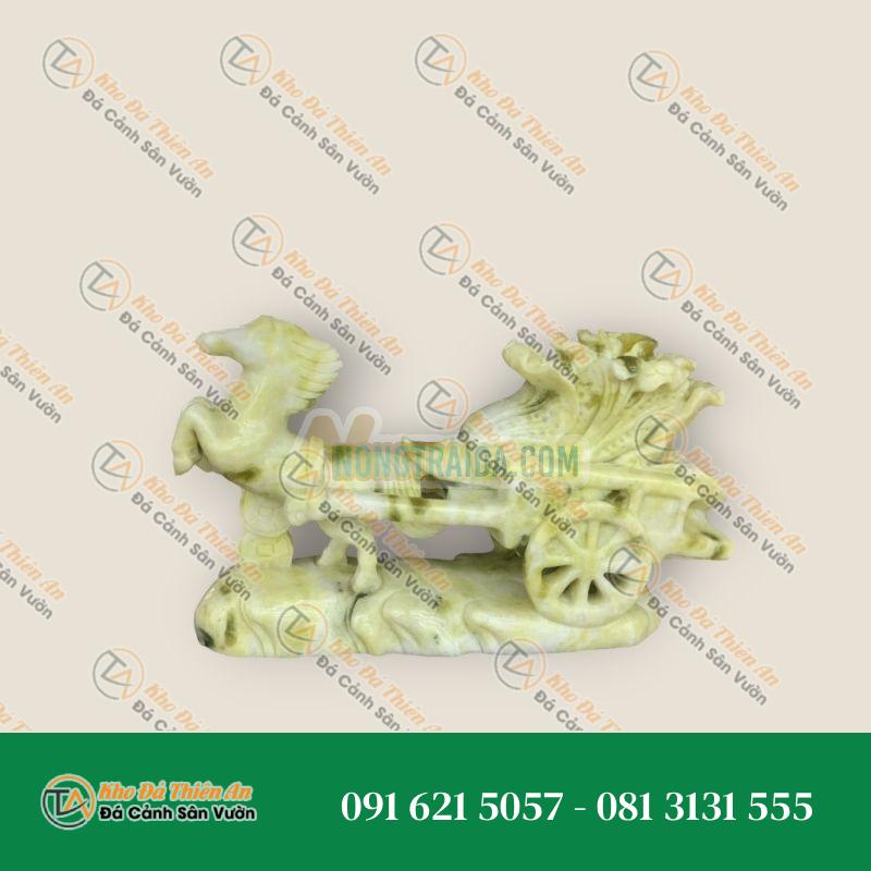 Tượng Ngựa Kéo Bắp Cải Phong Thủy Đá Ngọc Serpentine 30cm – Rước Tài Lộc