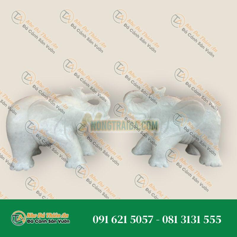 Tượng Voi Phong Thủy Đá Cẩm Thạch Trắng 20cm – Chiêu Tài Hút Lộc – Khodathienan.com