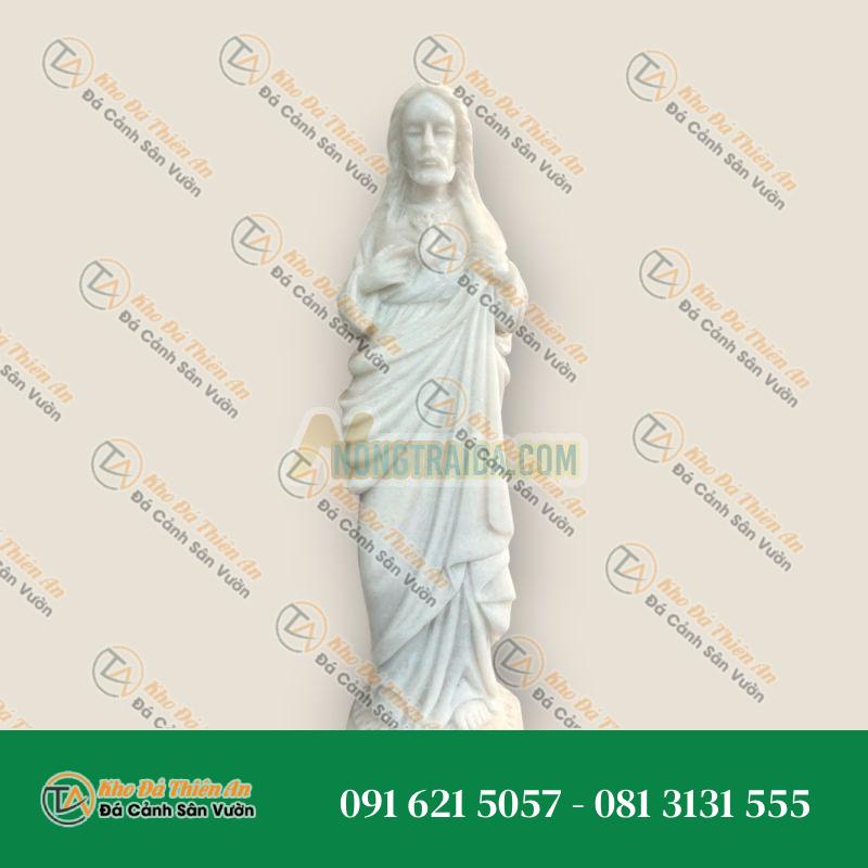 Tượng Thánh Tâm Chúa Giêsu Cẩm Thạch Trắng 40cm – Trang Trí Nhà Thờ – Khodathienan.com