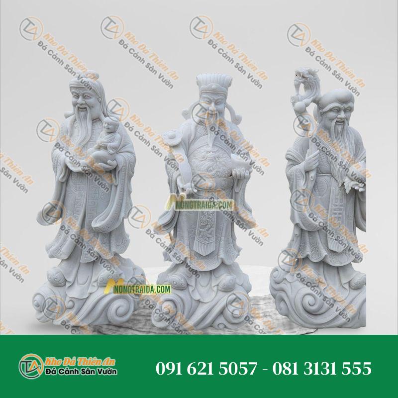 Tượng 3 Ông Phúc Lộc Thọ – Đá Trắng Yên Bái 170cm – Phong Cách Cổ Điển, Uy Nghi | Khodathienan.com