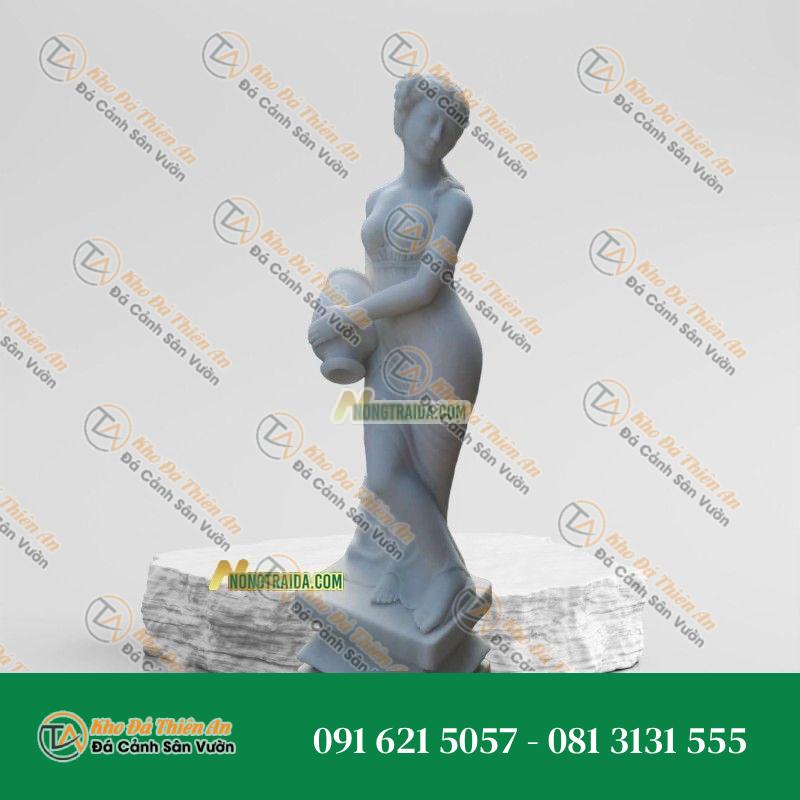 Tượng Đá Cô Gái Đổ Nước Đá Cẩm Thạch Xám 176cm, Nghệ Thuật Độc Đáo | Khodathienan.com