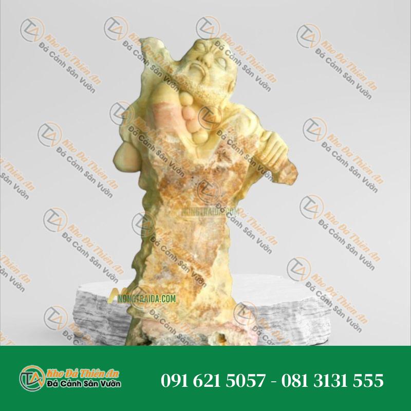 Tượng Đá Đạt Ma Quá Hải Cẩm Thạch Vàng | Kích Thước 38cm, Tâm Linh & Sang Trọng