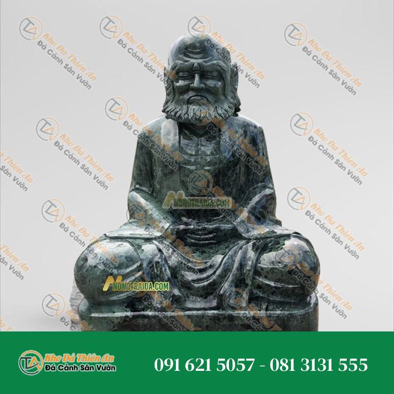 Tượng Đá Đạt Ma Sư Tổ Ngồi Thiền Đá Xanh Ấn Độ | Kích Thước 86cm, Tâm Linh & Bình An