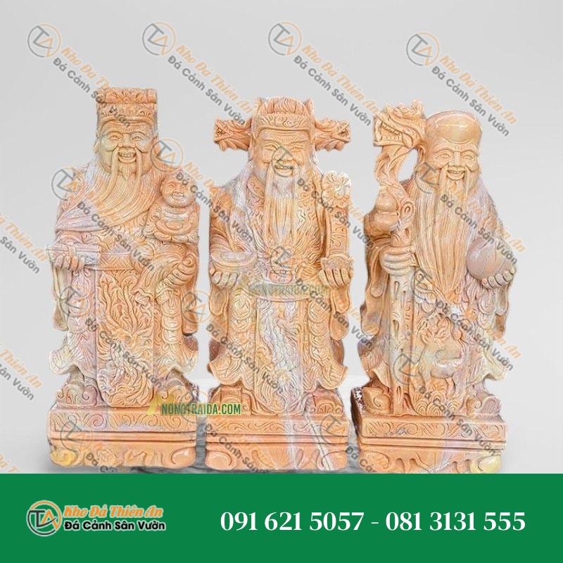 Tượng Phúc Lộc Thọ Đá Vàng Cẩm Thạch 166cm – Nét Đẹp Sang Trọng, Uy Nghi | Khodathienan.com