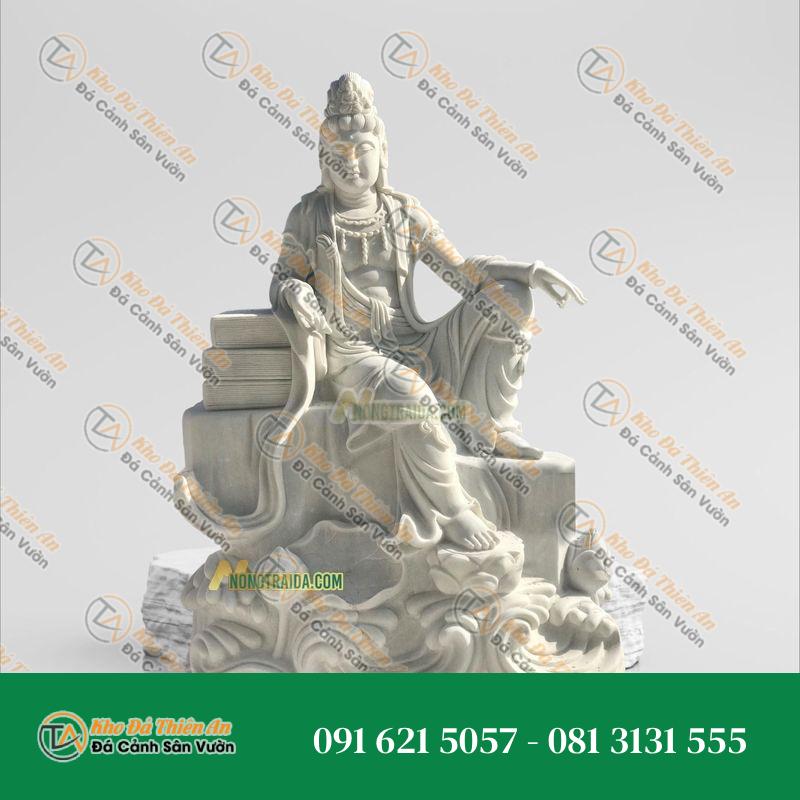 Tượng Quan Âm Tự Tại – Đá Trắng Xám 201cm – Khodathienan.com