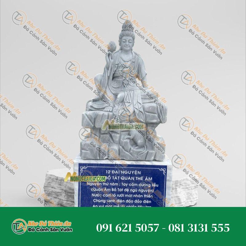 Tượng Quan Thế Âm Bồ Tát Đá Trắng Xám – 209cm – Kiệt Tác Nghệ Thuật – Khodathienan.com