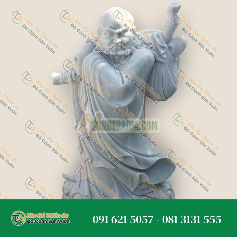Tượng Đá Trắng Bồ Tát Trí Tuệ Việt Nam Bodhidharma | Đôi Mắt Sắc Bén & Sâu Lắng, Kích Thước 125cm