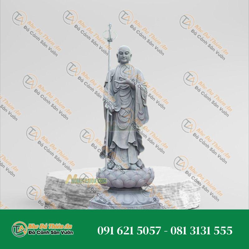 Tượng Đại Hiếu Mục Kiền Liên Bồ Tát Ngồi Đá Trắng Xanh 193cm